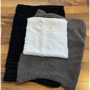 Neck Scarf Warmers Bundle Neutrals Black Brown White Chunky Knit Fur